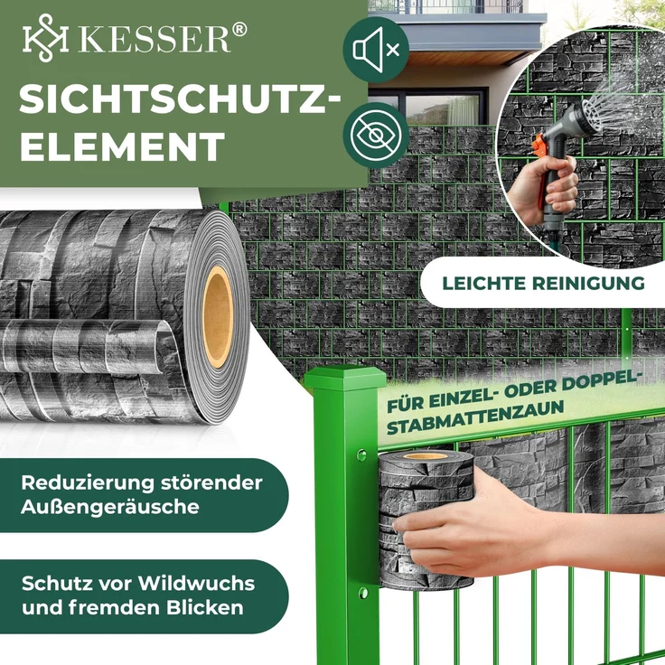 KESSER® PVC Sichtschutzstreifen Sichtschutz Rolle Doppelstabmatten Zaun Blickdicht | Wetterfest und Windschutz | Zaunfolie Sichtschutz Garten Gartenzaun 35 m, Schiefer - Anthrazit – Bild 2