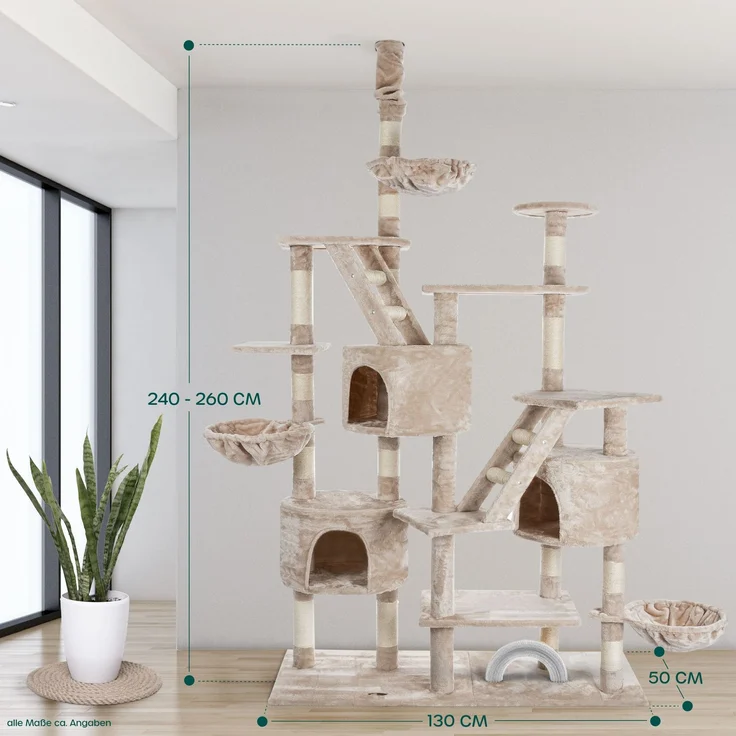 Happypet Kratzbaum SAM, Gesamthöhe bis 260 cm, Extra Breit, Deckenhoch mit viel Zubehör – Bild 7