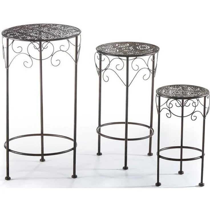 Kobolo Blumenständer Pflanzständer rund braun aus Metall 3 Größen (3 St) – Bild 4