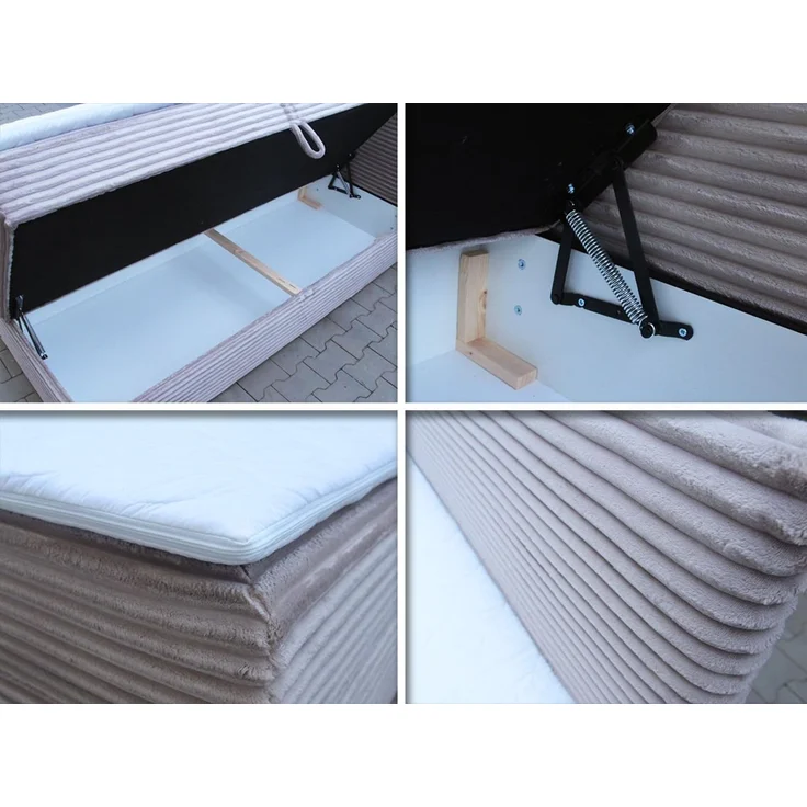Boxspringbett Mollo mit 2 Bettkästen, Doppelbett mit Bonell-Matratze und Topper, Polsterbett in weichem Cordstoff, Bett, Bettgestell für Schlafzimmer (Beige (Tilia 03), 180 x 200 cm) – Bild 5
