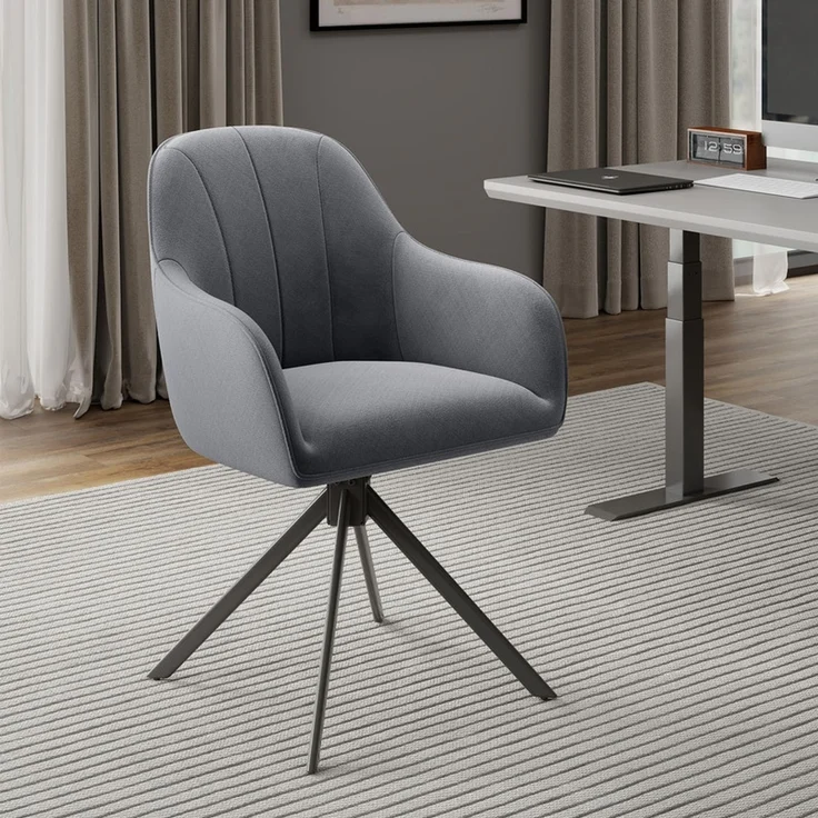 Hawthyhome 4-Fußstuhl Esszimmerstuhl drehbar mit Armlehne, 360° Drehfunktion, Samtbezug, stabiles schwarzes Metallgestell, moderner Küchenstuhl für Esszimmer, Wohnzimmer, Büro & Homeoffice, Dunkelgrau – Bild 1