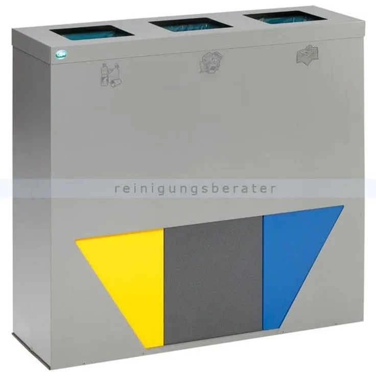 Mülltrennsystem VAR WS Trapez 93 Mülltrenner 267 L silber 3-fach a 89 L, verzinktes Stahlblech, mit Klemmring