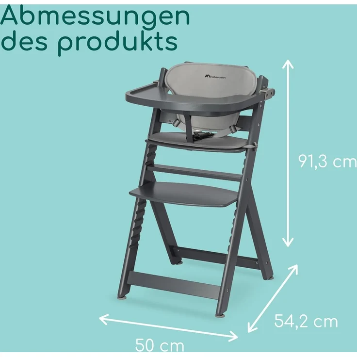 Bebeconfort Hochstuhl Timba - Gray Mist, Mitwachsender Holz Baby Kinderhochstuhl mit Sitzauflage - verstellbar – Bild 6