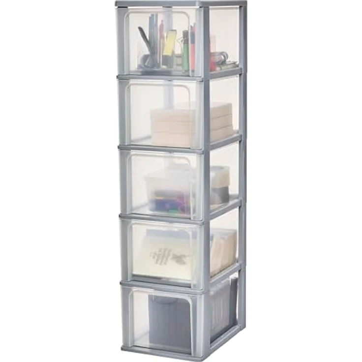 Iris Ohyama, Kunststoff Schubladenbox mit 5 tiefen Schubladen, Grau, Easy-Pull-System, A4, A5 & A6 Format, Schreibtisch Organizer für Büro, Schule, Schreibwaren, BPA-frei, Schubladenschrank, OCH-2500 – Bild 9