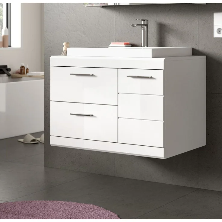 Waschbeckenunterschrank mit Waschbecken Shawn in weiß Hochglanz 80 cm – Bild 5