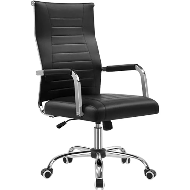 Yaheetech Bürostuhl ergonomischer Schreibtischstuhl mit Armlehnen, Chefsessel Computerstuhl hoher Rückenlehne, Arbeitsstuhl mit Wippfunktion bis 136 kg Belastbar Schwarz – Bild 2
