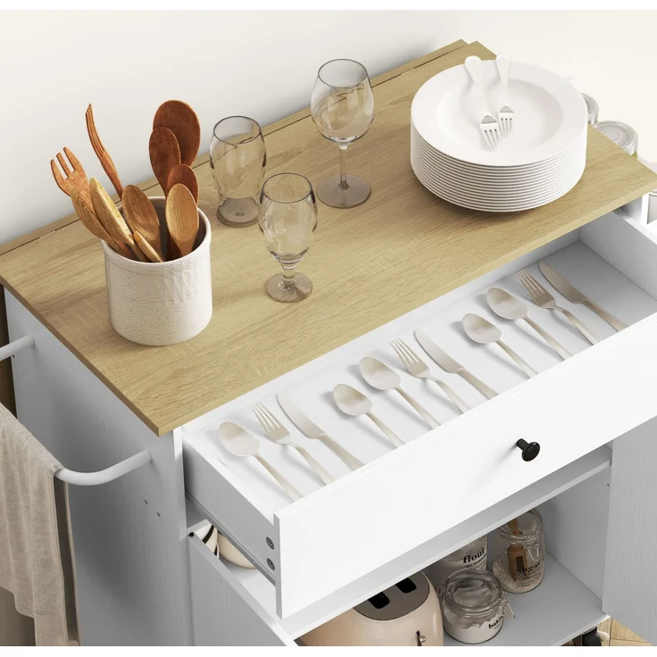 Küchenwagen aus MDF mit klappbarer Arbeitsplatte, 106x42x87 cm, Weiß – Bild 7