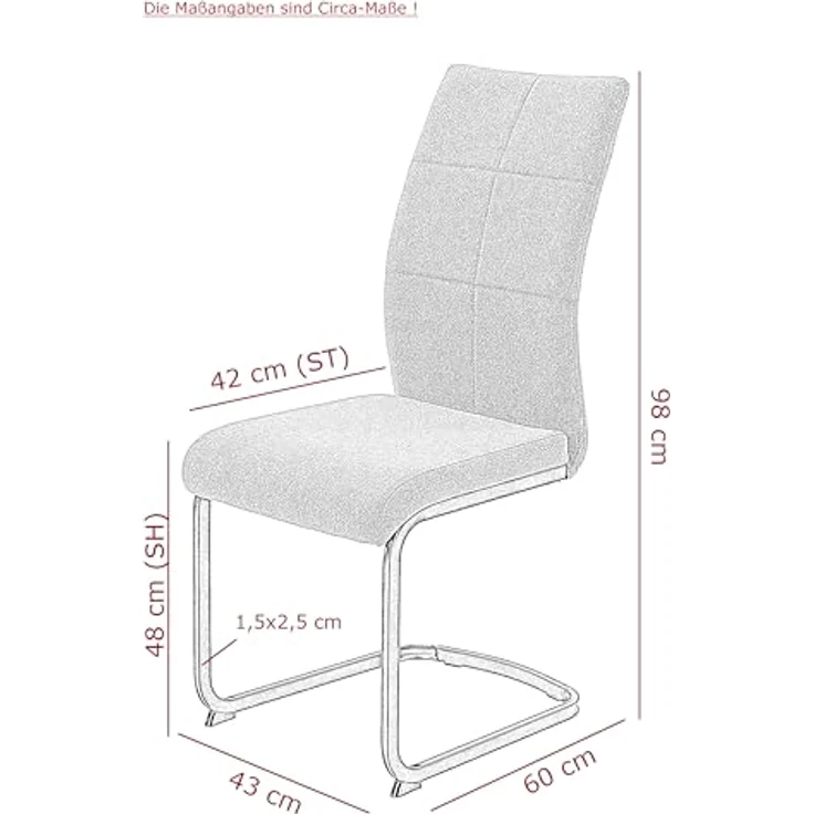 Hela Tische, 2er Set Schwingstuhl Esszimmerstuhl Turin, Webstoff Schlamm, Steppung, Oeko-TEX, Metallgestell Vierkantrohr Schwarz, belastbar 120kg – Bild 2