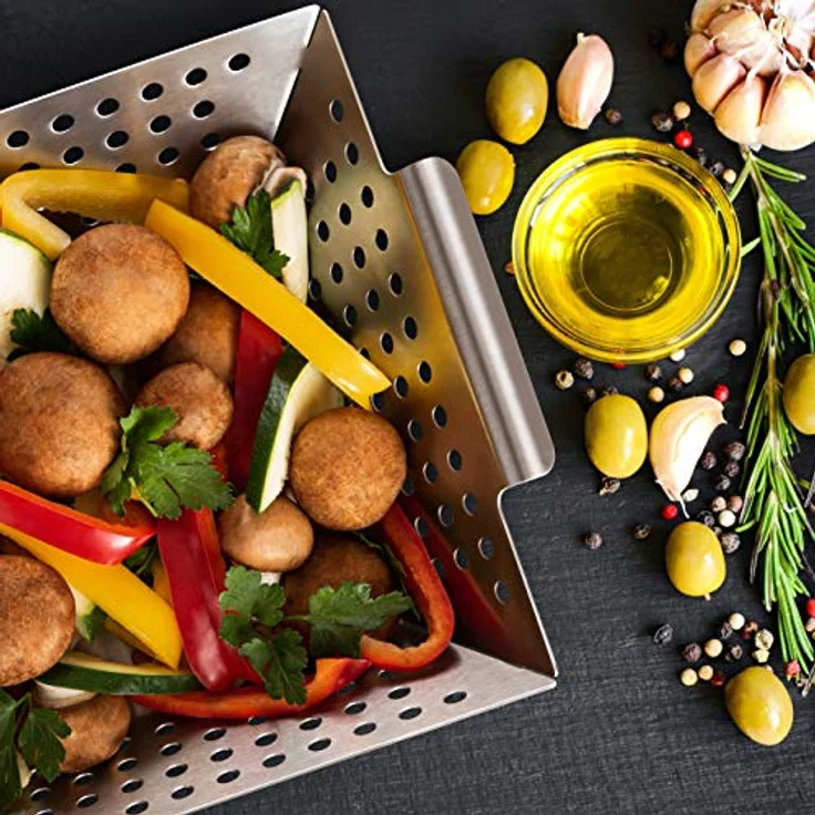 Blumtal Grillschale Grillkorb aus 100% Edelstahl, Edelstahl, (Grillzubehör, 1-St), perfekt für Grillgemüse, Grillschale geeignet für alle Grillarten – Bild 5