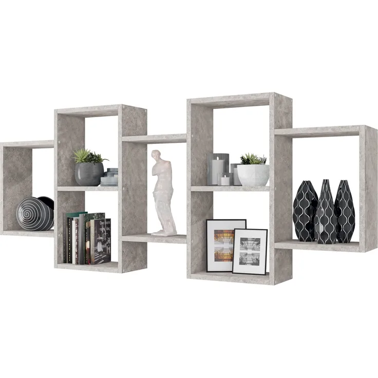 MIRJAN24 'Trio 001' Wandregal, Laminatplatte beton-smart, 161 x 18 x 65 cm