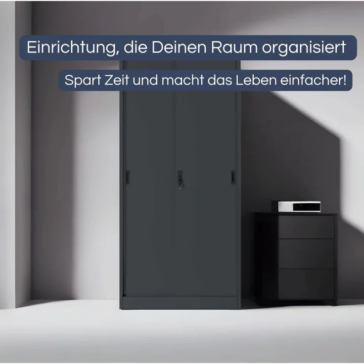 Aktenschrank abschließbar ROLF - Schiebetüren, 5 Ebenen | Büroschrank aus Stahl Metallschrank Werkstatt Mehrzweckschrank Werkzeugschrank, 185x90x40cm Anthrazit – Bild 3