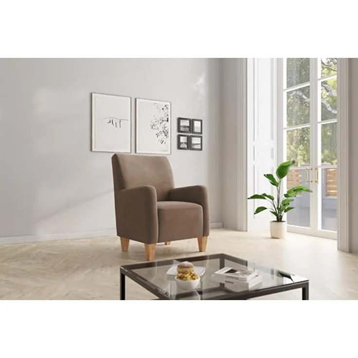 Cavadore Sessel Vida / Polstersessel im trendigen Design / 74 x 93 x 81 / Mikrofaser, Hellbraun – Bild 3
