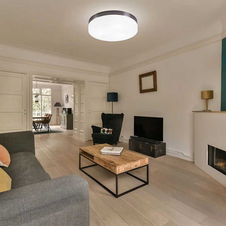 Deckenleuchte, Glas opal, nickel-matt, D 30 cm – Bild 2