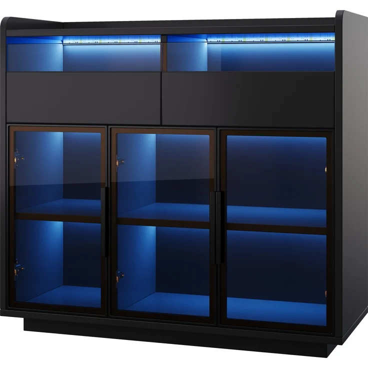 Flieks Sideboard mit LED-Beleuchtung, getöntem Sicherheitsglas, 2 Glasschubladen und mehrfarbiger, 100 x 40 x 91.5 cm, Schwarz – Bild 8