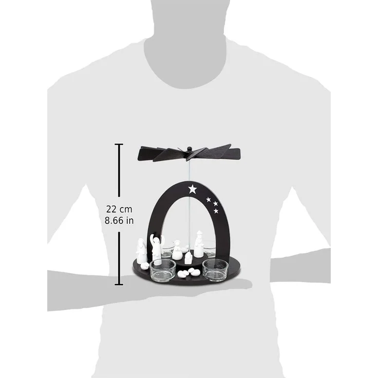 BRUBAKER Weihnachtspyramide Teelicht Holzpyramide Maria, Josef und Jesus, Weihnachtsdeko, Schwarz-weiße Teelichtpyramide mit 4 Teelichthaltern aus Glas – Bild 7