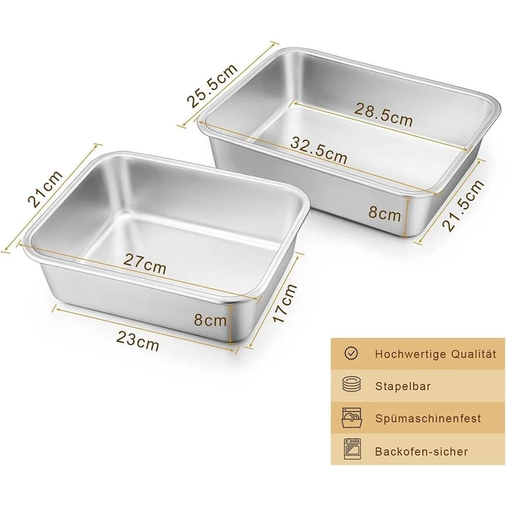 Homikit Auflaufform Set Edelstahl Rechteckig Kuchenform Backform Tiramisu – Bild 7