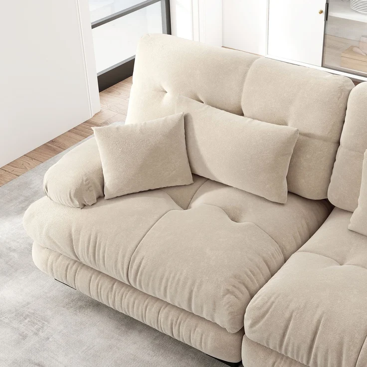 DESVIAE Sofa modular aus Chenille Hellbraun mit Tiefensitz und Dekokissen, 406 x 77 x 81 cm – Bild 9