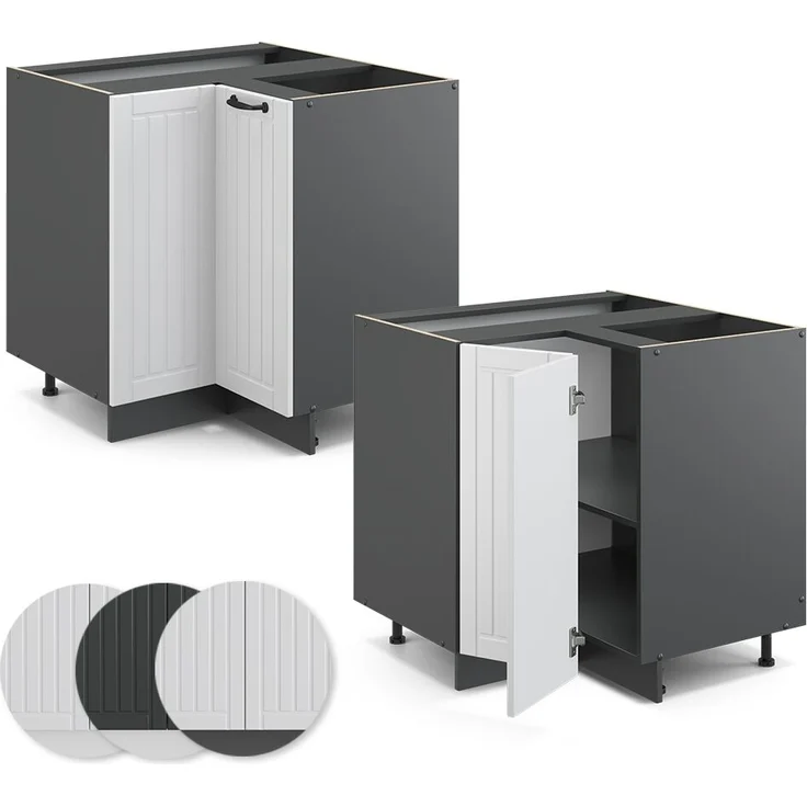 Eckunterschrank Fame-Line Weiß Landhaus 80.5 cm ohne Arbeitsplatte Vicco – Bild 5