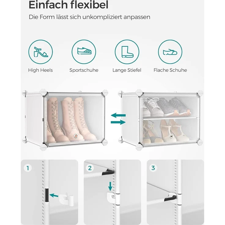 Songmics Schuhschrank mit 6 Fächern, Stahlrahmen / Kunststoff weiß, 83 x 32 x 94 (BxTxH) cm – Bild 5