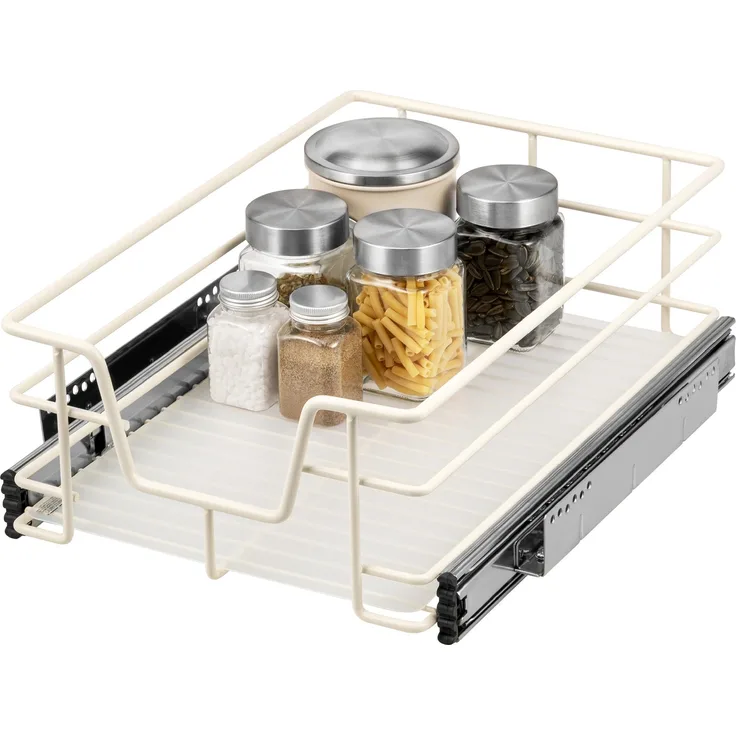 Teleskopschublade für 40 cm Schrank mit Einlegeboden, aus Metall, cremeweiß