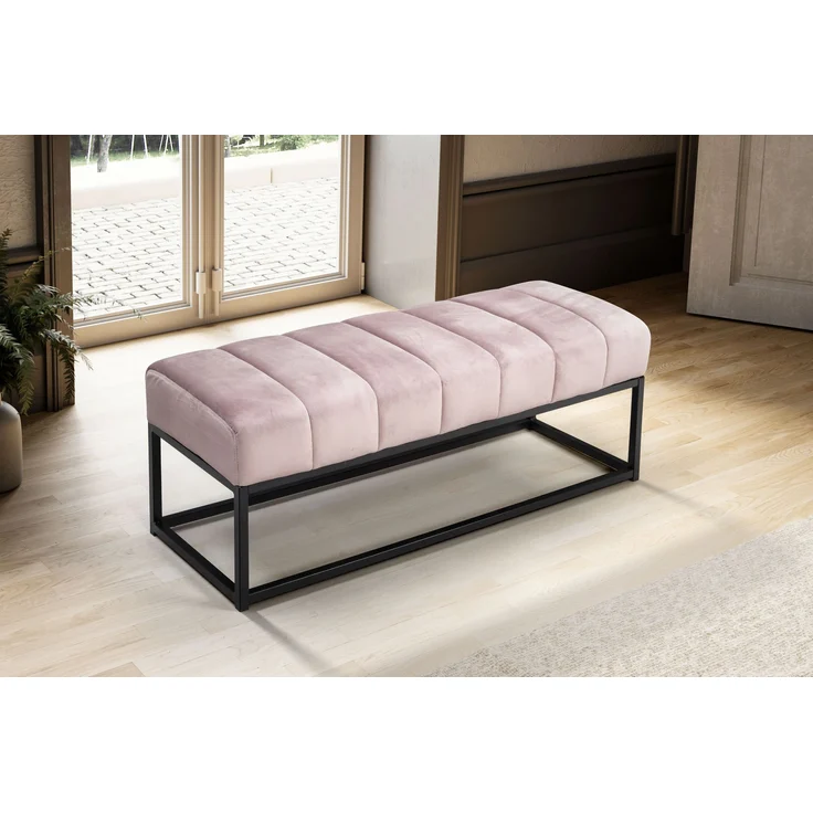 Sitzbank Samt Rosa 108x40x40cm Polsterbank Metallgestell Modern Gesteppt – Bild 2