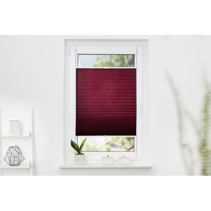 K-home Klemmfix-Plissee 60x210 cm (B x L) Bordeaux Lichtschutz +++ Moderne Crushed Optik +++ – Bild 1