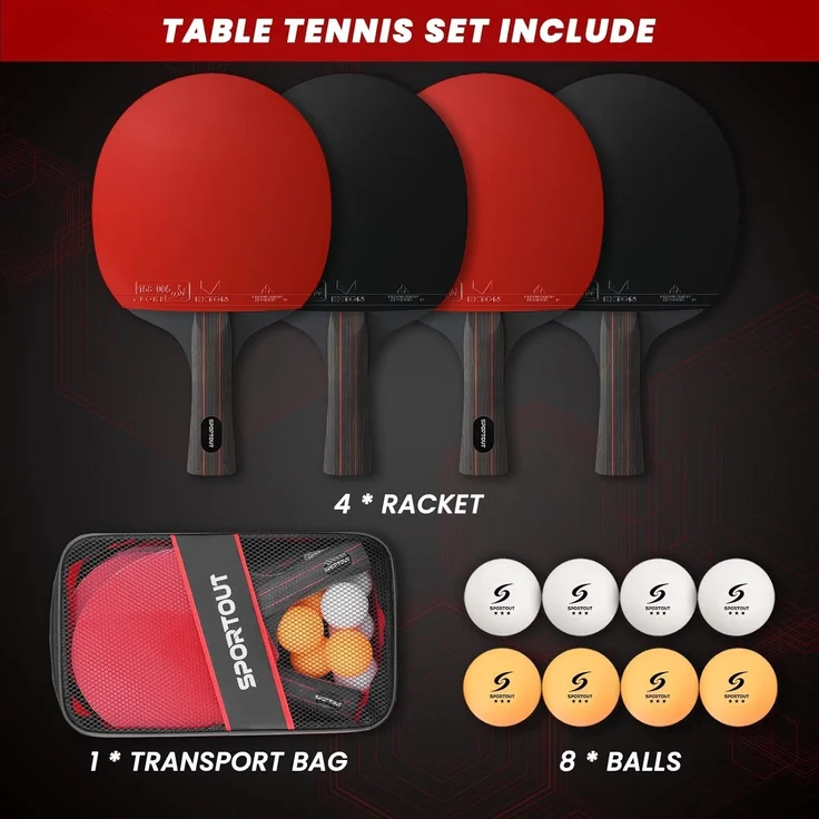 Tischtennisschläger Set inkl. 4 Schläger, 8 bunte Bälle und Aufbewahrungstasche – Bild 2