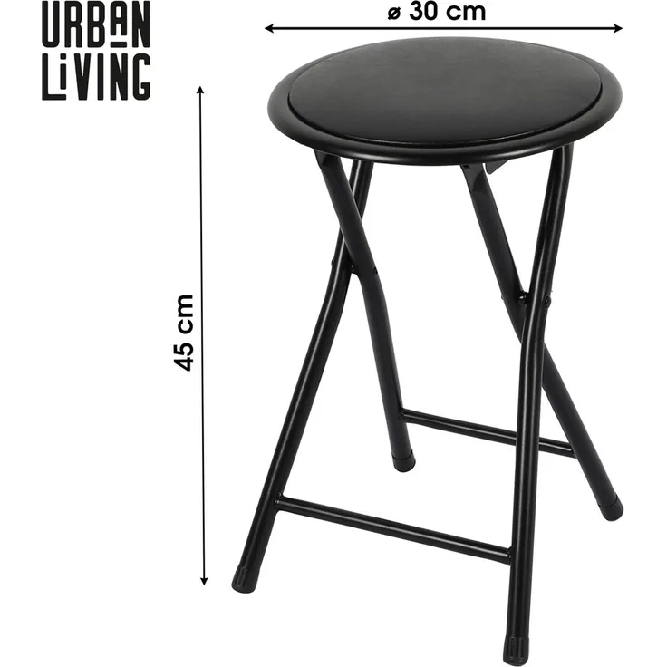 Urban Living Hocker Klapphocker Hocker Klappstuhl Rundhocker Küchenhocker (klappbare Sitzgelegenheit im Sicherungssplint, Schwarz), belastbar bis 100 kg ⌀ 30 cm x H43 cm