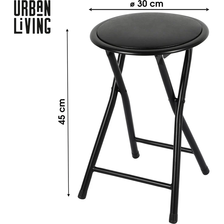Urban Living Hocker Klapphocker Hocker Klappstuhl Rundhocker Küchenhocker (klappbare Sitzgelegenheit im Sicherungssplint, Schwarz), belastbar bis 100 kg ⌀ 30 cm x H43 cm