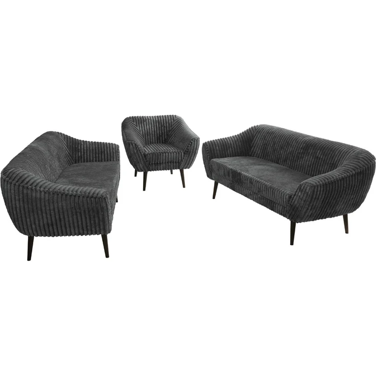 Wohnzimmerset, Möbelset PIRS 3-3-1, Armlehnen, Wellenfederung, schwarze Füße, Dreisitzer Sofas mit Sessel, Polstermöbel Set - Grau Cord – Bild 8