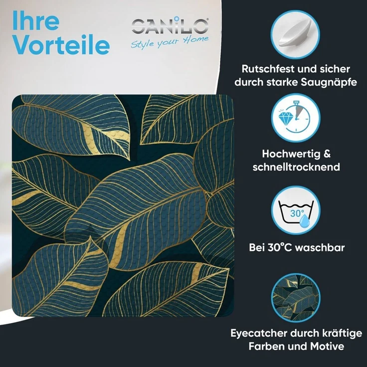 Sanilo Duschmatte, mit Motiv, rutschfest, waschbar, quadratisch, 230 extra starke Saugnäpfe, Kunststoff PVC, 53 x 53 cm, Monstera – Bild 2