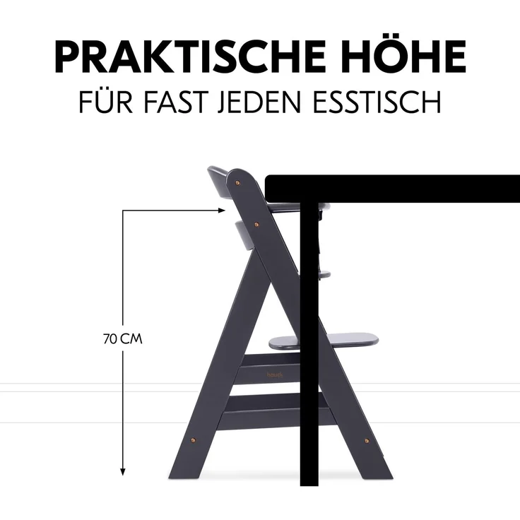 Hauck Kinder Hochstuhl Alpha+ - Mitwachsender Holz Babystuhl (FSC zertifiziert), Kinderhochstuhl ab 6 Monate, verstellbar, mit Schutzbügel, Schrittgurt in Lederoptik und 5-Punkt-Gurt - Dunkelgrau – Bild 7