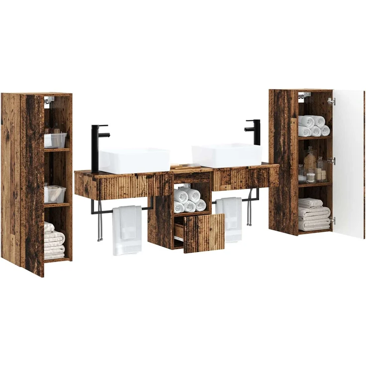 vidaXL Badezimmerschrank-Set 5 stk. Altholz 136 x 35 x 80 cm 3405981 – Bild 3