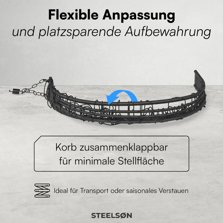 STEELSØN 'Alarian' Hängesessel mit Metallgestell, höhenverstellbar und faltbar, wetterfest, Polyrattan, dunkelgrau/schwarz, bis 150 kg belastbar, inkl. Kissen – Bild 4