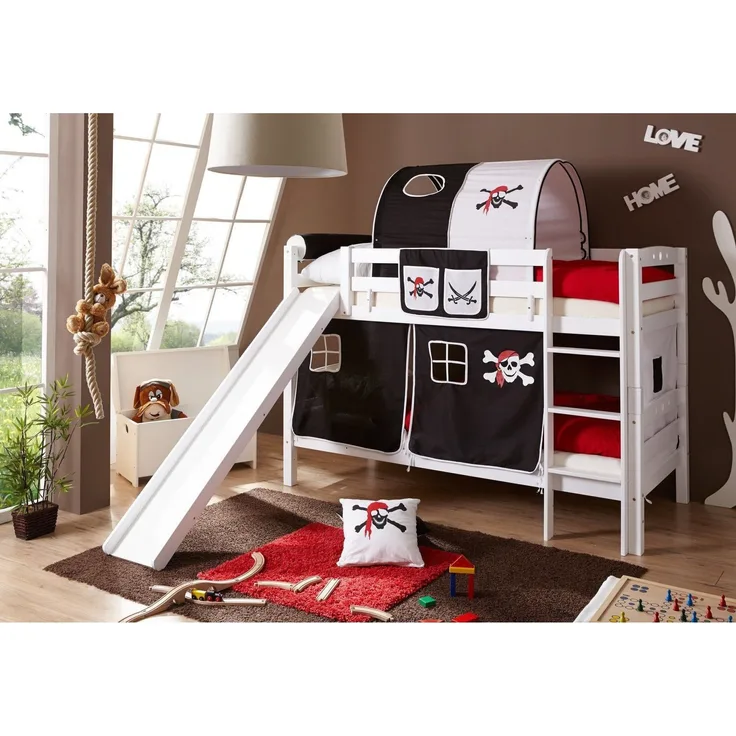 Etagenbett mit Rutsche "Lupo" 90x200 Buche massiv weiß