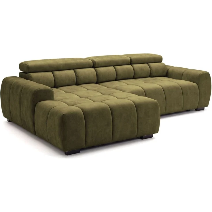 Ecksofa Schlafsofa VELUNIO RELAX in Stoff Salvador Olivgrün Ottomane Links – Bild 5