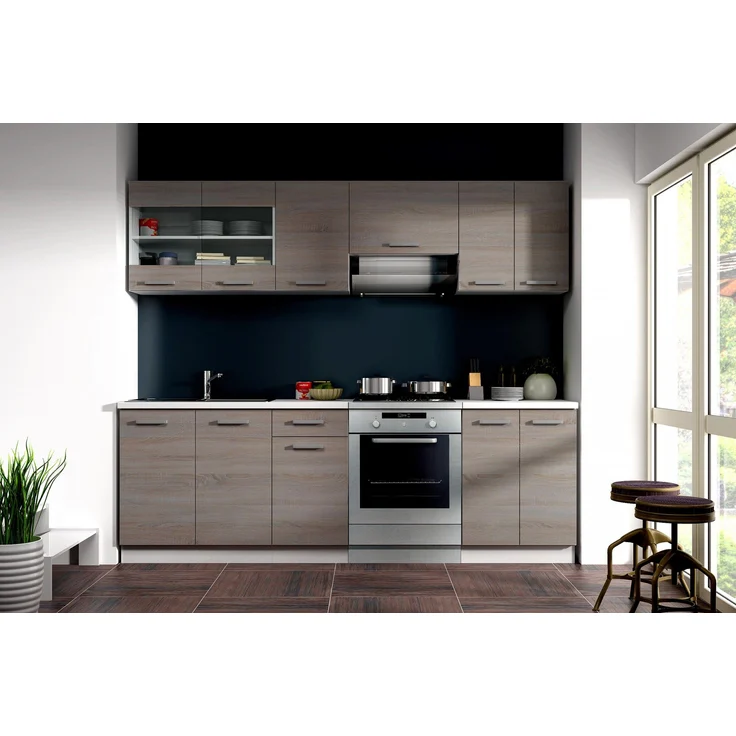 Küche 'Dave' Küchenzeile / Küchenblock variabel stellbar in Eiche Sonoma Trüffel, 240 x 60 x 85 cm – Bild 2