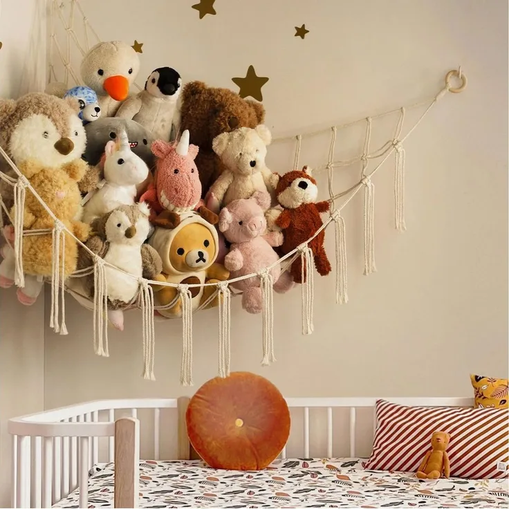 FOUORTUNATE-BEE Hängekorb Plüschtier Hängematte Ecknetz für Kinderzimmer Deko, Handgewebtes Spielzeugnetz zur Aufbewahrung von Kuscheltieren