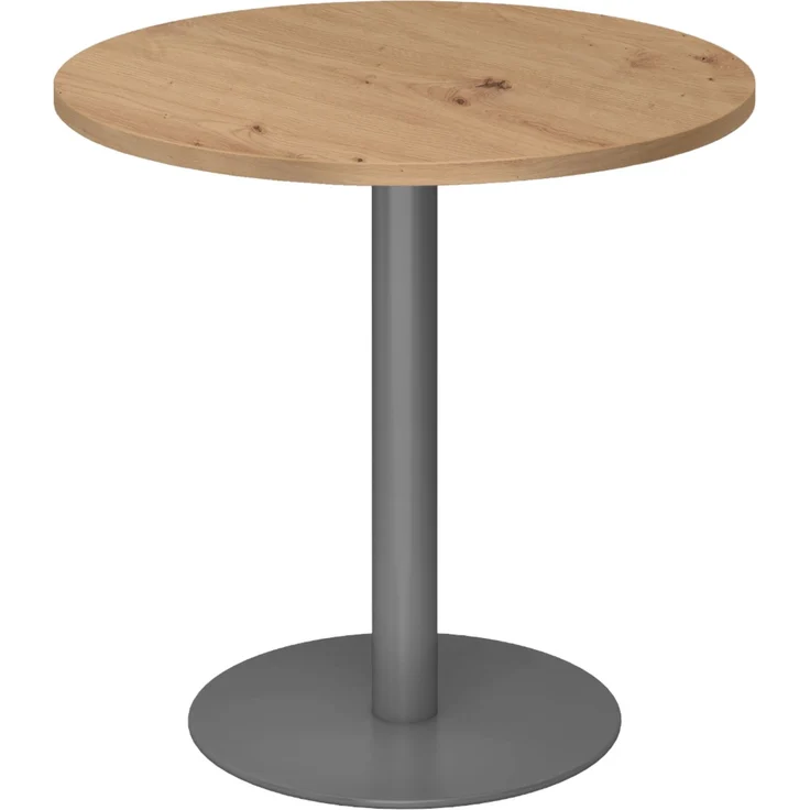 bümö Besprechungstisch, Esstisch klein, Tisch rund 80x80 cm in Asteiche, Gestell: graphit - kleiner Rundtisch für 2 Personen mit Holz-Platte, Säule aus Metall, Konferenztisch, Bistrotisch, STF08-R-G – Bild 1