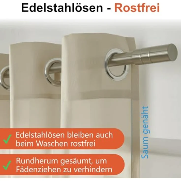 2er Set Ösenvorhang Voile 245 cm sand transparent - Farbe: Sand – Bild 4