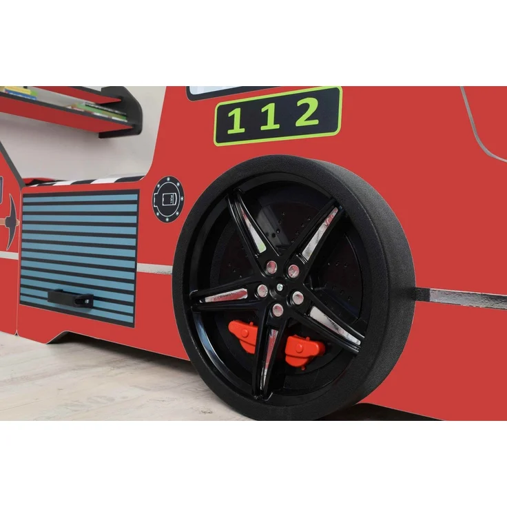 Autobett Kinderbett 90x200 Feuerwehrbett "Rio Firetruck" Hochglanz mit LED Leuchte Rot – Bild 3
