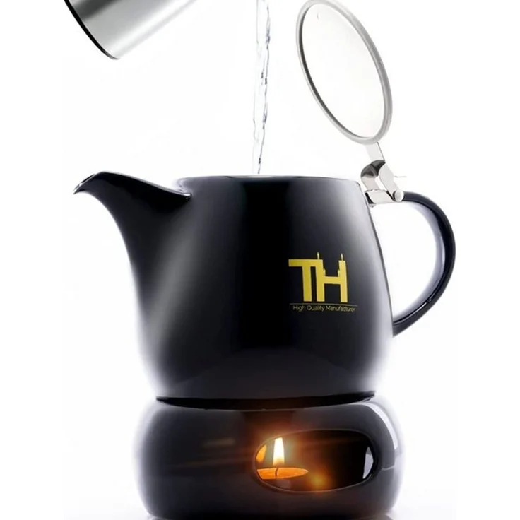 Thiru Teekanne mit Stövchen Porzellan, inkl. Edelstahl Siebeinsatz, 1.2 l, (Hitzebeständiges Porzellan aus Handarbeit), Innovative Mundform für leichtes Ausschenken – Bild 4
