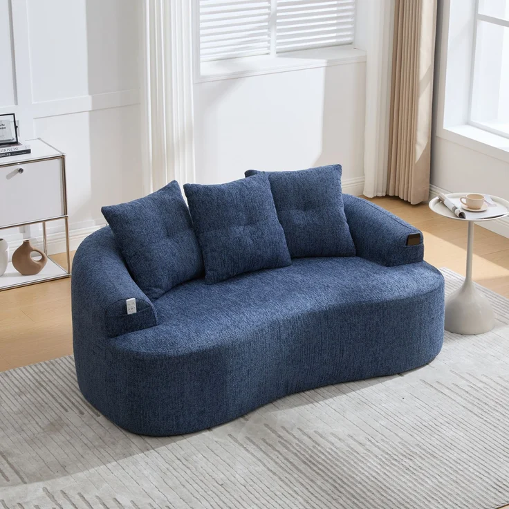 LVHOM 2-Sitzer Sofa mit 3 Kissen, Cloud Sofa mit komprimiertem Design, kein Aufbau erforderlich, Doppelsofa aus Chenille, Blau – Bild 2