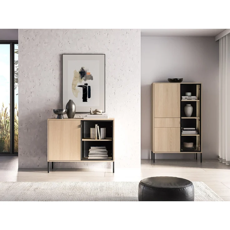 Selsey 'Barnee' – Sideboard mit beleuchteter Glasvitrine, Eichenholzoptik, 107 cm – Bild 3