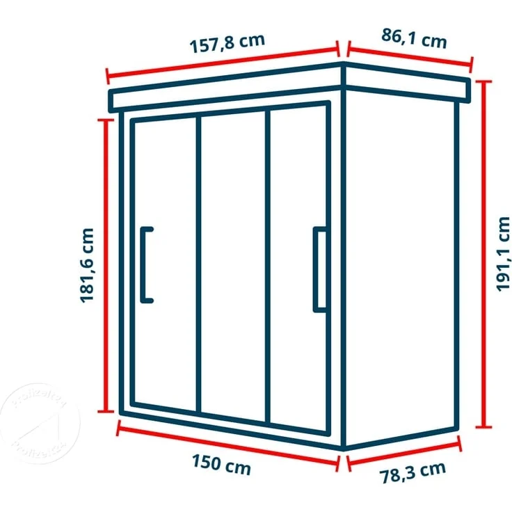 GFP Primeyard Geräteschrank Metall 150x78x191 cm Gartenschrank Schiebetür anthrazit inkl. Fußboden – Bild 9