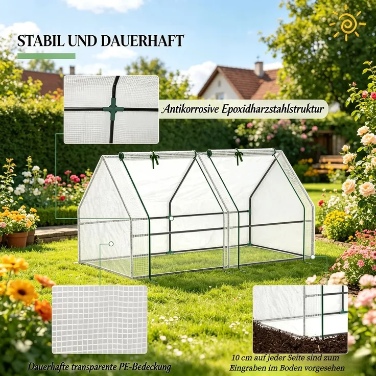 Wohnora-Pflanzenschutz-Zelt mit praktischem Design,Foliengewächshaus für den Garten,Kompaktes Mini-Gewächshaus(nur mit Mini-Gewächshaus),H 90cm x T 180cm x B 90cm,Weiß