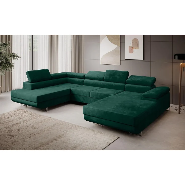 Ecksofa MARGO U- Form, moderne Couch mit Schlaffunktion, verstellbare Kopfstützen, zwei Bettkästen, große Polstercouch – Monolith 37, 72 x 203 x 347 cm – Bild 1