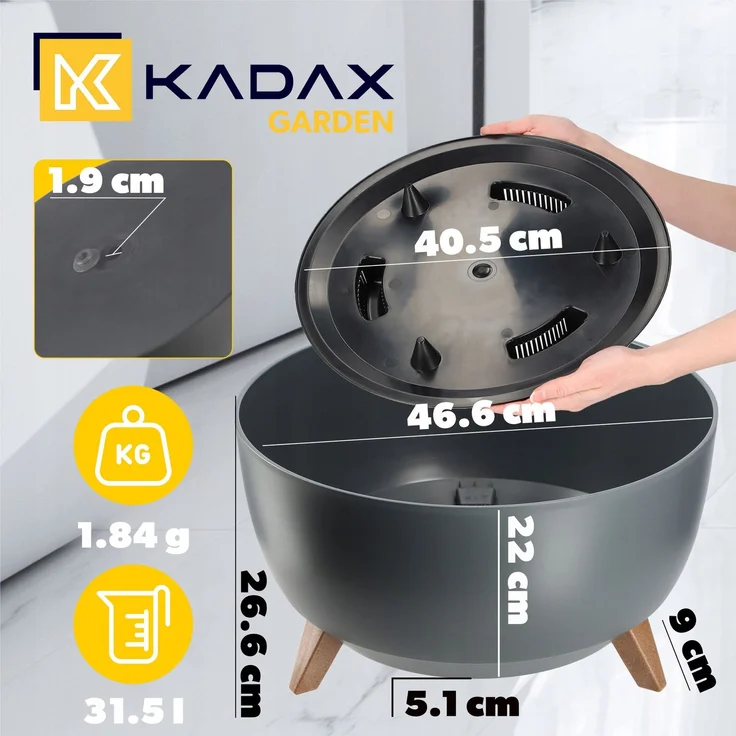 KADAX Blumentopf Blumentopf 47 cm Abdeckung + Einsteckbeine Blumenständer Anthrazit – Bild 2