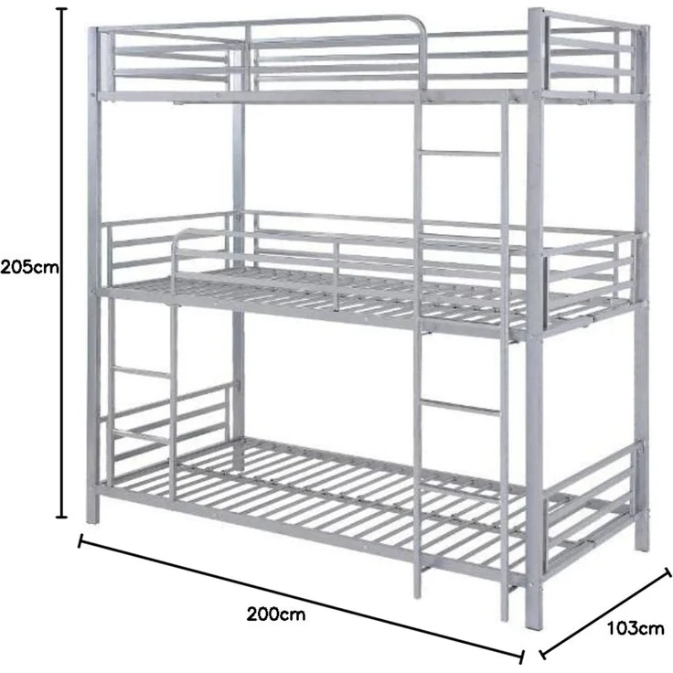 Vente-unique - Etagenbett - 3 Personen - 3 x 90 x 190 cm - Metall - Silberfarben - ELOUAN III – Bild 3
