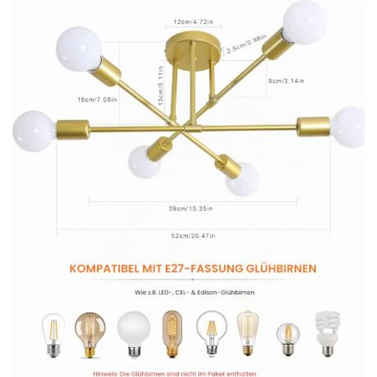 Comely Vintage DecKenlampe, 6 Flammig SputniK Kronleuchter Pendelleuchte – Bild 3